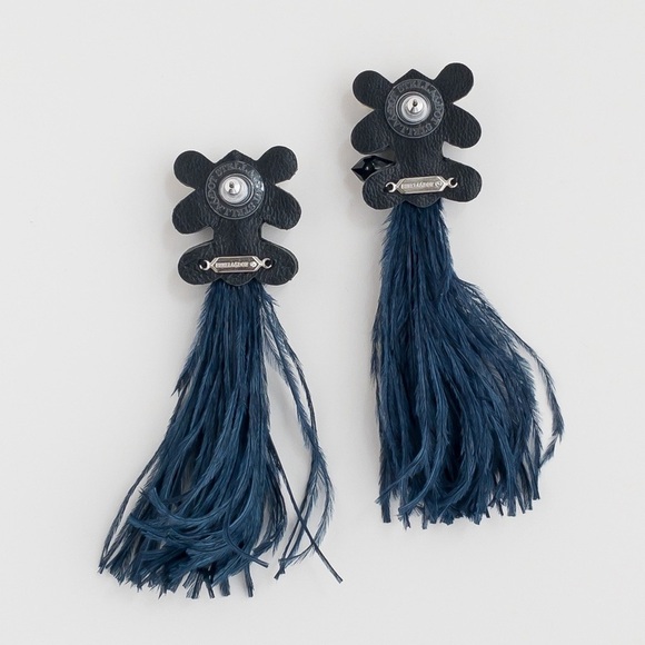 Stella & Dot Navy French Twist Feather Earrings Crystal Rhinestone Drop Dangle - Picture 8 of 10